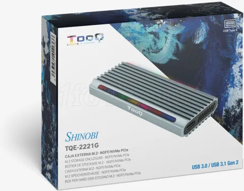 Photo de Boitier externe USB-C 3.2 Tooq Shinobi RGB - S-ATA/NVMe M.2 Type 2280 (Gris)