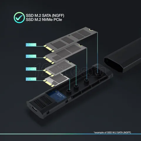Photo de Boitier externe USB-C 3.2 Tooq Shura - S-ATA/NVMe M.2 Type 2280 (Noir)