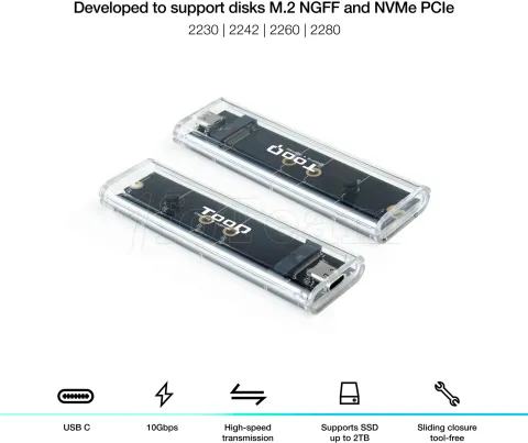 Photo de Boitier externe USB-C 3.2 Tooq TQE-2200 - M.2 NVMe Type 2280 (Transparent)