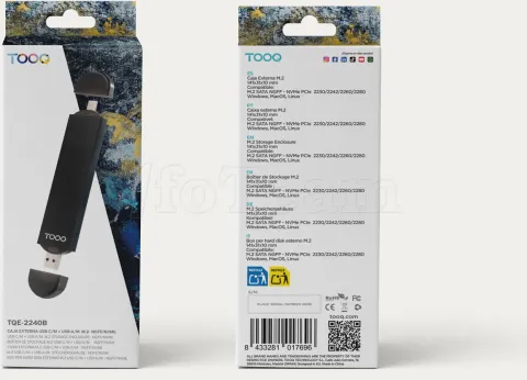 Photo de Boitier externe USB-C 3.2 + USB-A 3.0 Tooq TQE-2240B - NVMe M.2 Type 2280 (Noir)
