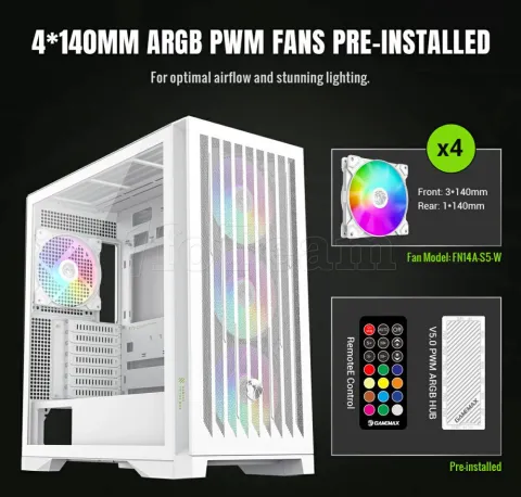 Photo de Boitier Grand Tour E-ATX Gamemax Leader 2 RGB avec panneau vitré (Blanc)