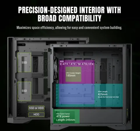 Photo de Boitier Grand Tour E-ATX Gamemax Leader 2 RGB avec panneau vitré (noir)