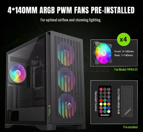 Photo de Boitier Grand Tour E-ATX Gamemax Leader 2 RGB avec panneau vitré (noir)