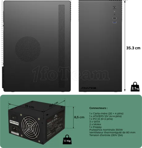 Photo de Boitier Mini Tour Micro ATX Advance Optima (Noir) + alimentation 350W