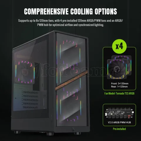 Photo de Boitier Mini Tour Micro ATX Gamemax Aeris 330 ARGB avec panneau vitré (Noir)