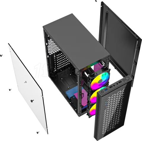 Photo de Boitier Mini Tour Micro ATX Gembird Fornac 200 RGB avec panneaux vitrés (Noir)