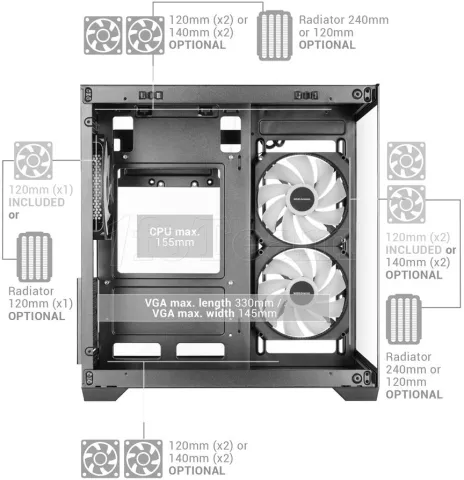 Photo de Boitier Mini Tour Micro ATX Mars Gaming MC-VIEW3 avec panneaux vitrés (Noir)