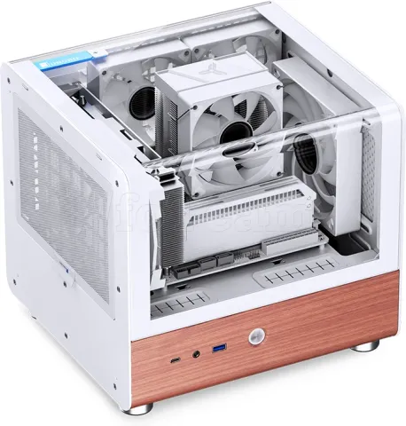 Photo de Boitier Mini Tour Mini ITX Jonsbo TK-0 avec panneaux vitrés (Blanc/Bois)