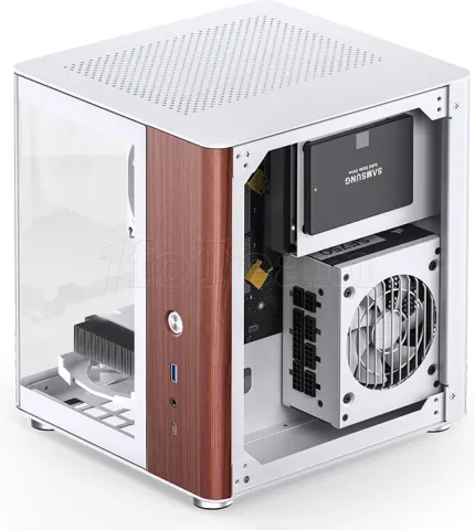 Photo de Boitier Mini Tour Mini ITX Jonsbo TK-0 avec panneaux vitrés (Blanc/Bois)