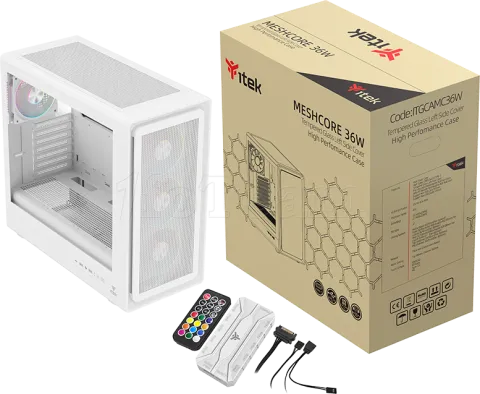 Photo de Boitier Moyen Tour ATX iTek Meshcore 36W ARGB avec panneau vitré (Blanc)