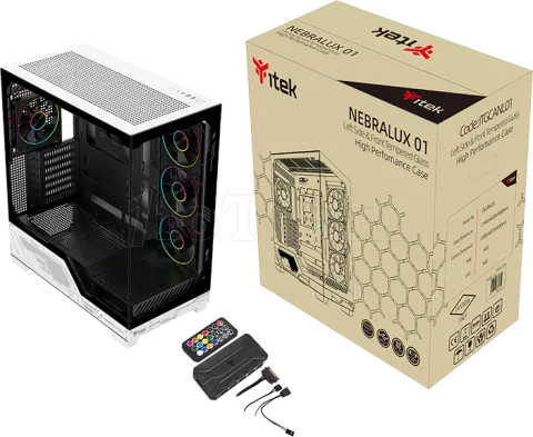 Photo de Boitier Moyen Tour ATX iTek Nebralux 01 ARGB avec panneaux vitrés (Noir/Blanc)