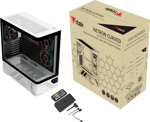 Photo de Boitier Moyen Tour ATX iTek Netron ARGB avec panneaux vitrés (Noir/Blanc)