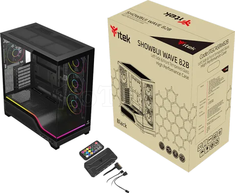 Photo de Boitier Moyen Tour ATX iTek Showbui Wave 82B ARGB avec panneaux vitrés (Noir)