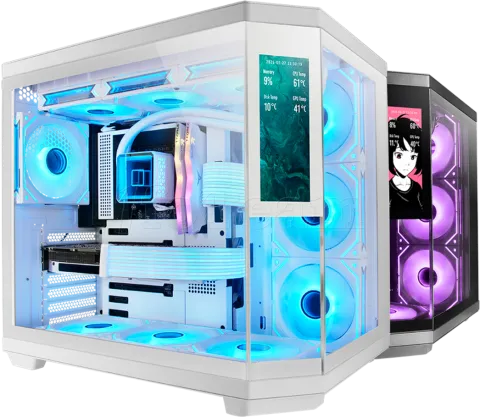 Photo de Boitier Moyen Tour ATX Mars Gaming MC-3T Core LCD avec panneaux vitrés (Blanc)