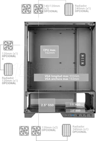 Photo de Boitier Moyen Tour ATX Mars Gaming MC-Pulsar avec panneaux vitrés (Noir)
