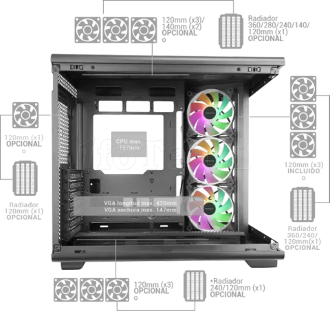 Photo de Boitier Moyen Tour ATX Mars Gaming MC-REV RGB avec panneaux vitrés (Noir)