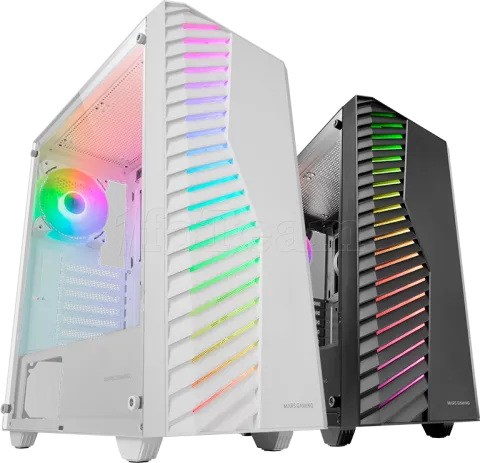 Photo de Boitier Moyen Tour ATX Mars Gaming MC-Volt RGB avec panneau vitré (Blanc)