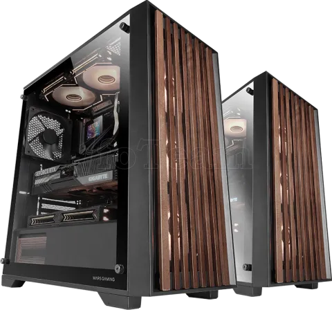 Photo de Boitier Moyen Tour ATX Mars Gaming MC-Wood avec panneau vitré (Noir/Transparent)
