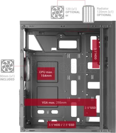 Photo de Boitier Moyen Tour ATX Mars Gaming MC100 RGB avec panneau vitré (Noir)