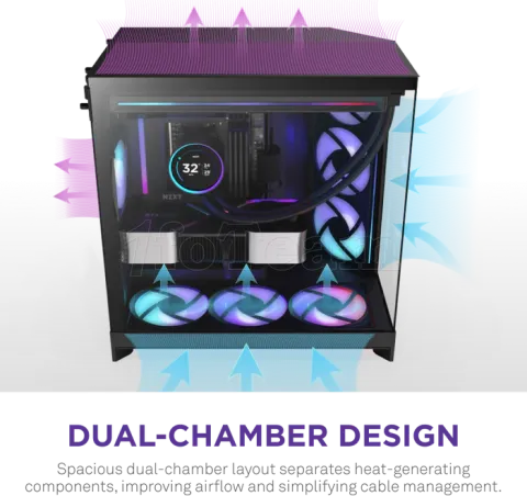 Photo de Boitier Moyen Tour ATX NZXT H9 Flow RGB avec panneaux vitrés (Noir)
