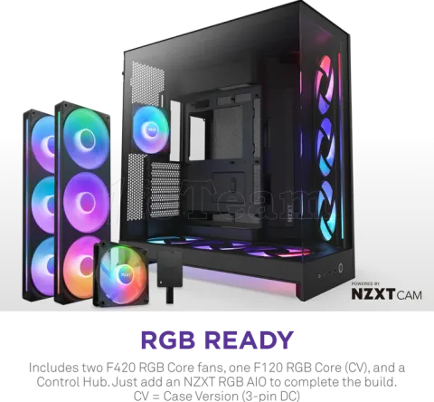 Photo de Boitier Moyen Tour ATX NZXT H9 Flow+ RGB avec panneaux vitrés (Noir)