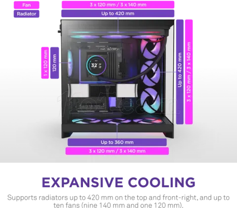 Photo de Boitier Moyen Tour ATX NZXT H9 Flow+ RGB avec panneaux vitrés (Noir)