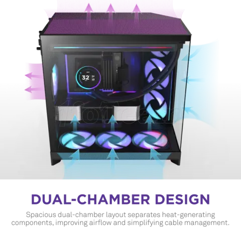 Photo de Boitier Moyen Tour ATX NZXT H9 Flow+ RGB avec panneaux vitrés (Noir)