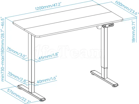 Photo de Bureau ergonomique motorisé TooQ Origami (Noir)