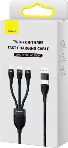 Photo de Câble 3en1 Baseus Flash Series II USB 2.0 type A/C vers Micro USB, Type C & Lightning M/M 1,m (Noir)