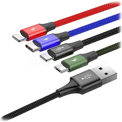 Photo de Cable 3en1 Baseus Rapid USB 2.0 type A vers Micro USB, Type C & 2x Lightning M/M 1,2m (Noir)