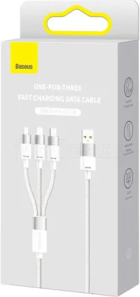 Photo de Câble 3en1 Baseus StarSpeed USB 2.0 type A vers Micro USB, Type C & Lightning M/M 1,2m (Blanc)