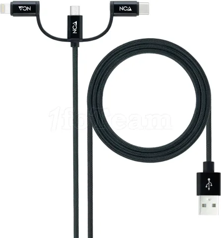 Photo de Cable 3en1 Nanocable USB-A 2.0 vers Micro USB, Type C & Lightning M/M 1m (Noir)