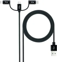 Photo de Cable 3en1 Nanocable USB-A 2.0 vers Micro USB, Type C & Lightning M/M 1m (Noir)