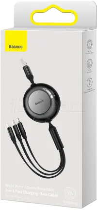 Photo de Câble 3en1 rétractable Baseus Bright Mirror USB 2.0 type A vers Micro USB, Type C & Lightning M/M 1,1m (Noir)