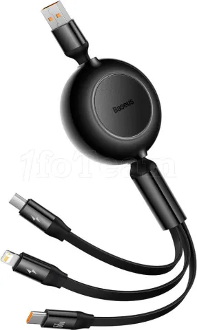 Photo de Câble 3en1 rétractable Baseus Bright Mirror USB 2.0 type A vers Micro USB, USB-C & Lightning M/M 1,1m 66W (Noir)