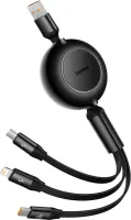 Photo de Câble 3en1 rétractable Baseus Bright Mirror USB 2.0 type A vers Micro USB, USB-C & Lightning M/M 1,1m 66W (Noir)