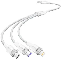 Photo de Cable 3en1 Vention USB 2.0 type A vers Micro USB, Type C & Lightning M/M 1.5m (Blanc)