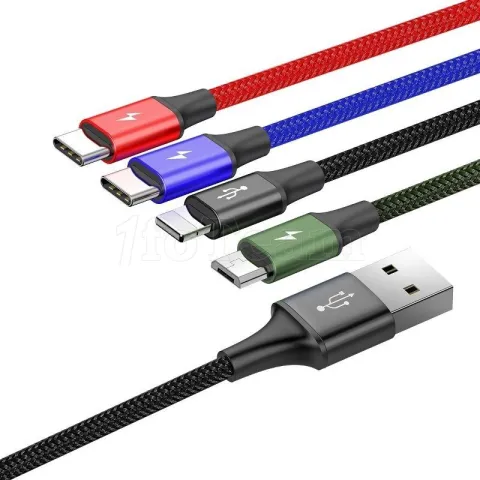 Photo de Cable 4 en 1 Baseus Rapid USB 2.0 type A vers 2xType C, 1 x Micro USB & 1 x Lightning M/M 1,2m (Noir)