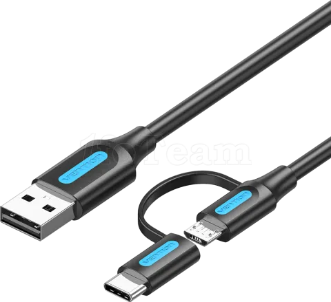 Photo de Câble Adaptateur 2en1 USB 2.0 Vention vers Micro-B + USB-C 1m (Noir)
