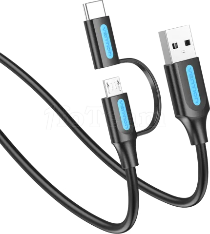Photo de Câble Adaptateur 2en1 USB 2.0 Vention vers Micro-B + USB-C 1m (Noir)