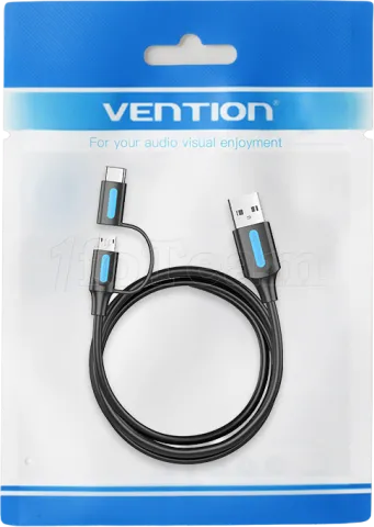 Photo de Câble Adaptateur 2en1 USB 2.0 Vention vers Micro-B + USB-C 1m (Noir)
