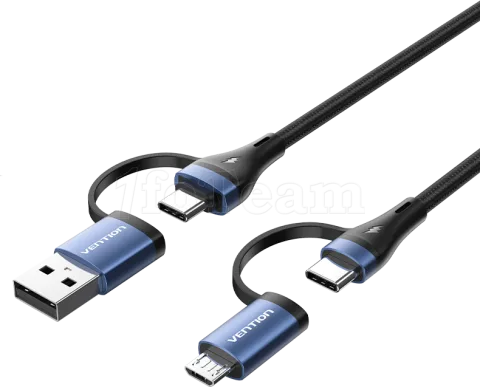 Photo de Cable Adaptateur 4en1 Vention 1x USB-C + 1x USB-A vers 1x USB-C + 1x micro- USB-B 2m (Noir/Bleu)