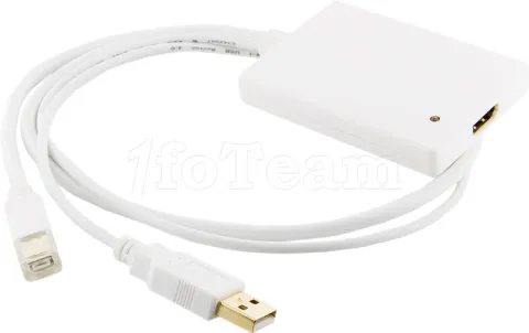Photo de Câble adaptateur 4World Mini DisplayPort mâle et USB A mâle 1.4 vers HDMI femelle (Type A) 50cm (Blanc)