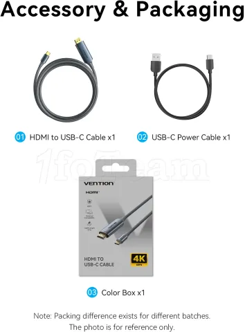 Photo de Cable Adaptateur HDMI 4K mâle Vention vers USB-C 1.5m (Gris)