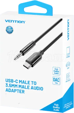 Photo de Cable Adaptateur Vention USB-C mâle vers Jack 3.5mm mâle 1.5m (Noir)