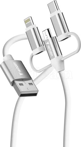 Photo de Cable Adaptateur Verbatim USB-A vers micro-B + USB-C + Lightning M/M 18W 1m (Blanc)