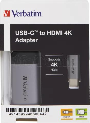 Photo de Cable Adaptateur Verbatim USB type C vers HDMI 2.0 10cm (Argent)