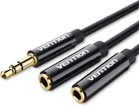 Photo de Cable audio Vention Jack 3,5mm Mâle vers 2 x Jack 3,5mm Femelle 0.3m (Noir)