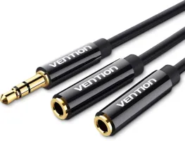 Photo de Cable Audio Vention  mini Jack 3.5mm  2x mini Jack 3.5 mm 0.3m (Noir)