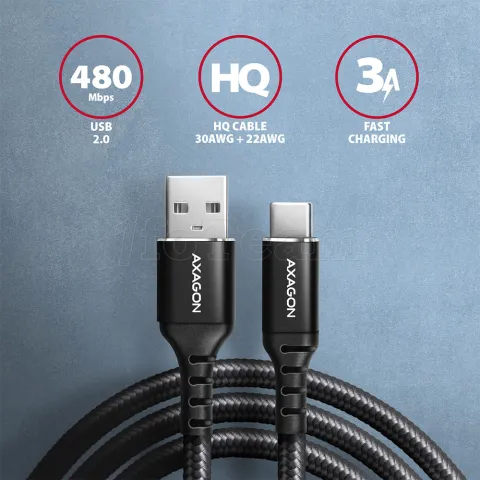 Photo de Câble Axagon USB Type A - Type C M/M 1m (Noir)